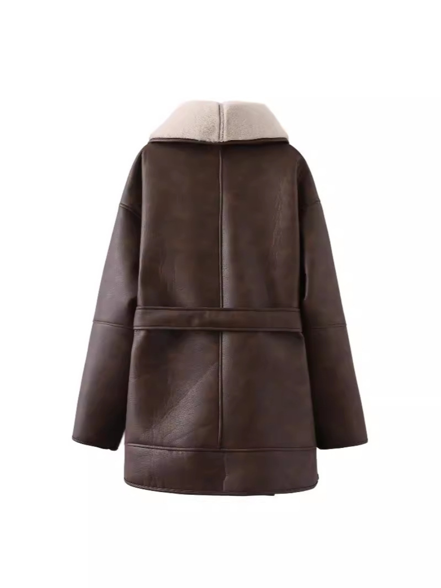 Rosea Dark Belted Shearling Jacket