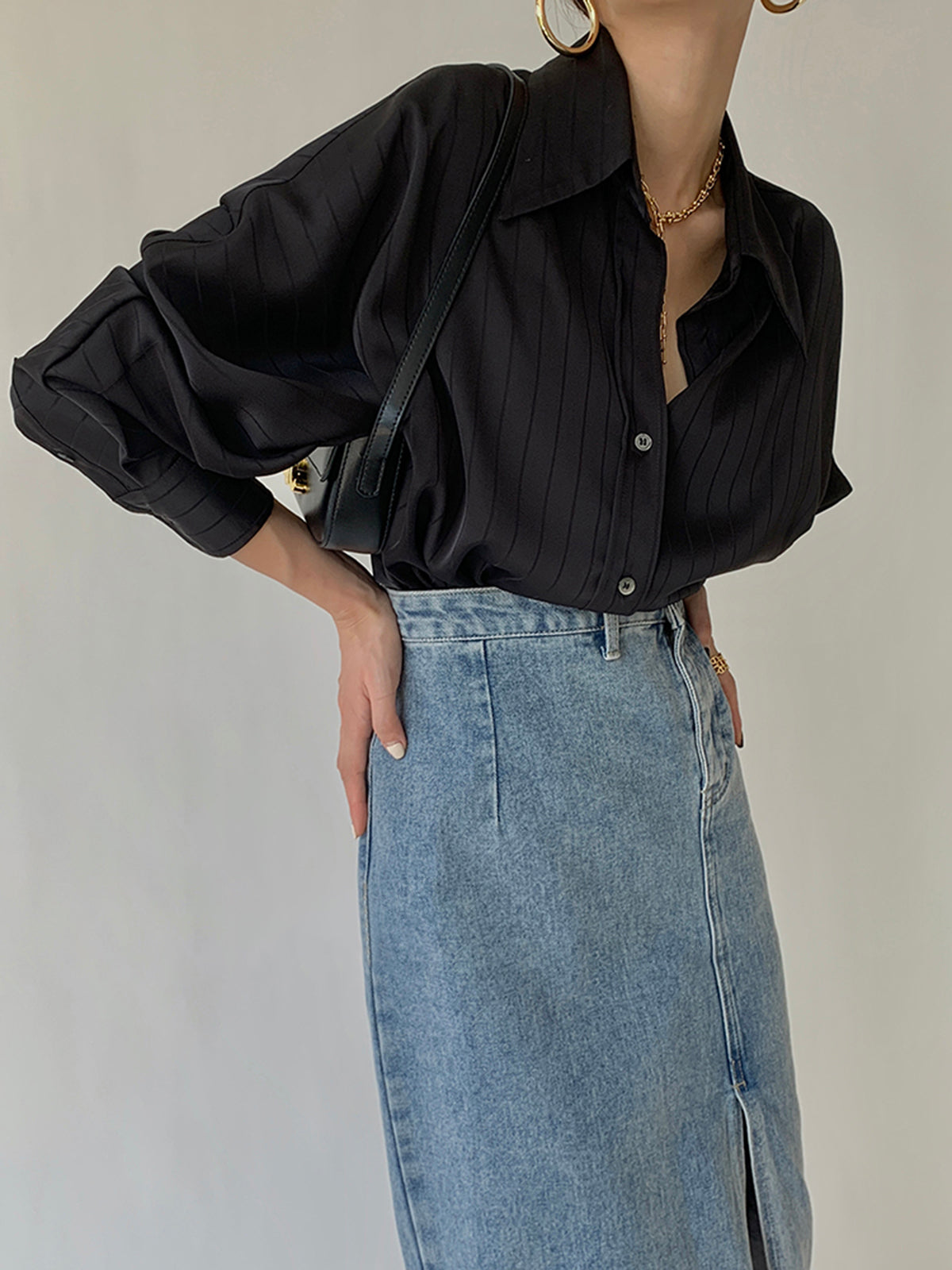 Rosea Oversized Button Up Collared Shirt