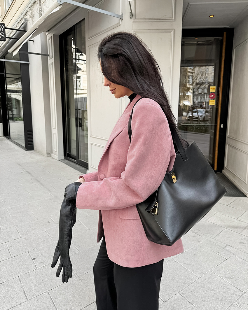 Rosea Pink Suede Oversized Blazer