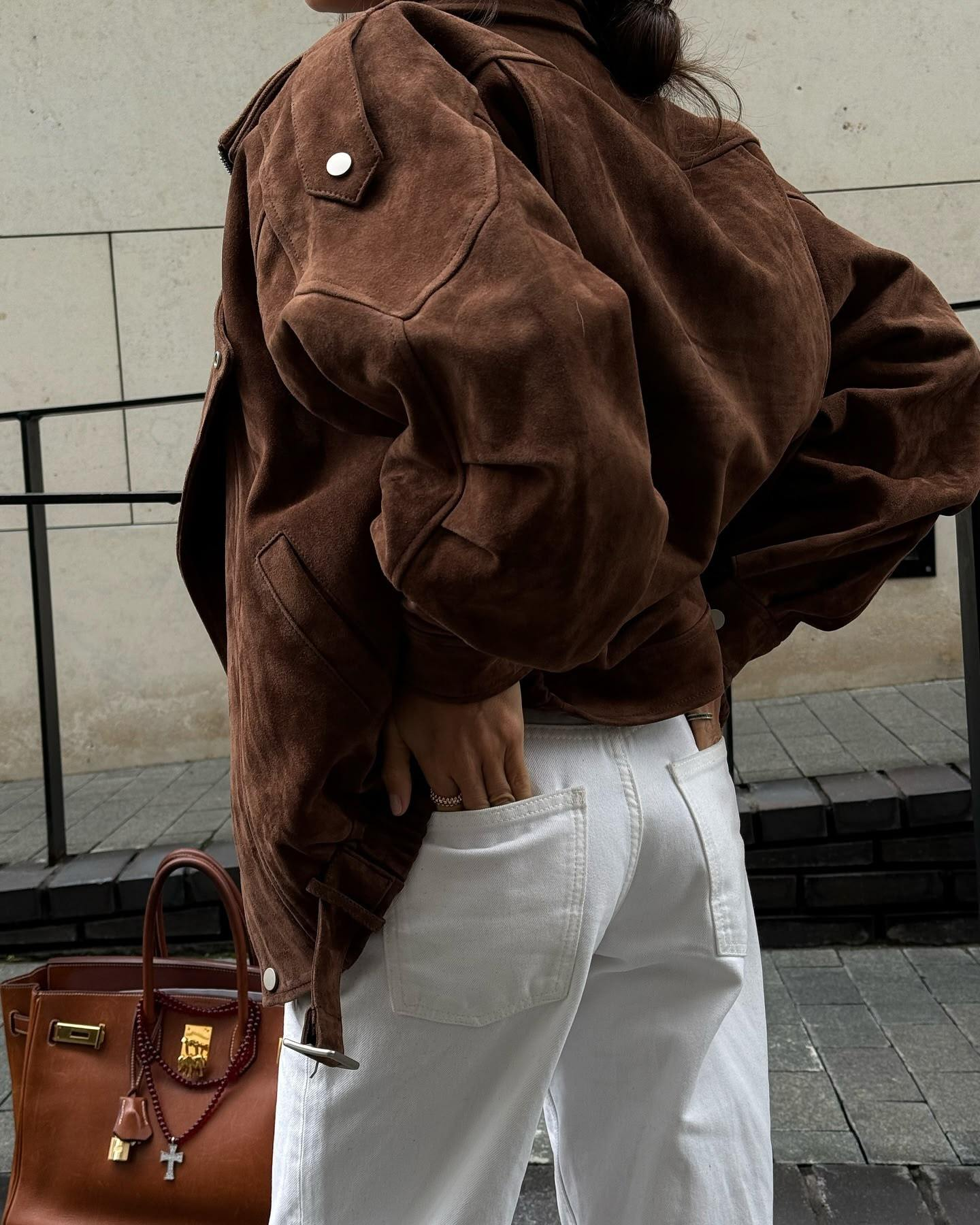 Rosea Brown Short Suede Oversized Jacket