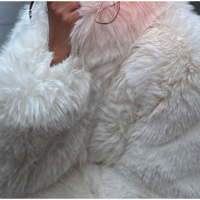 Rosea Off-White Cropped Faux Fur Bomber Jacket