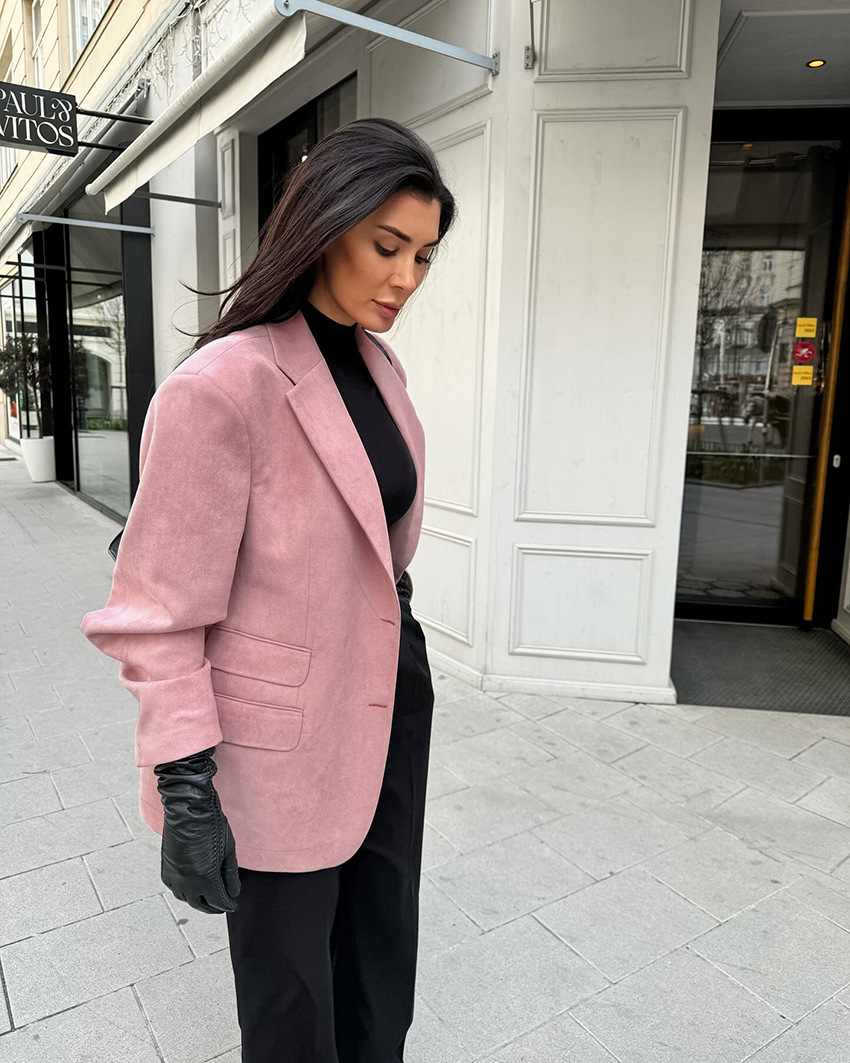 Rosea Pink Suede Oversized Blazer