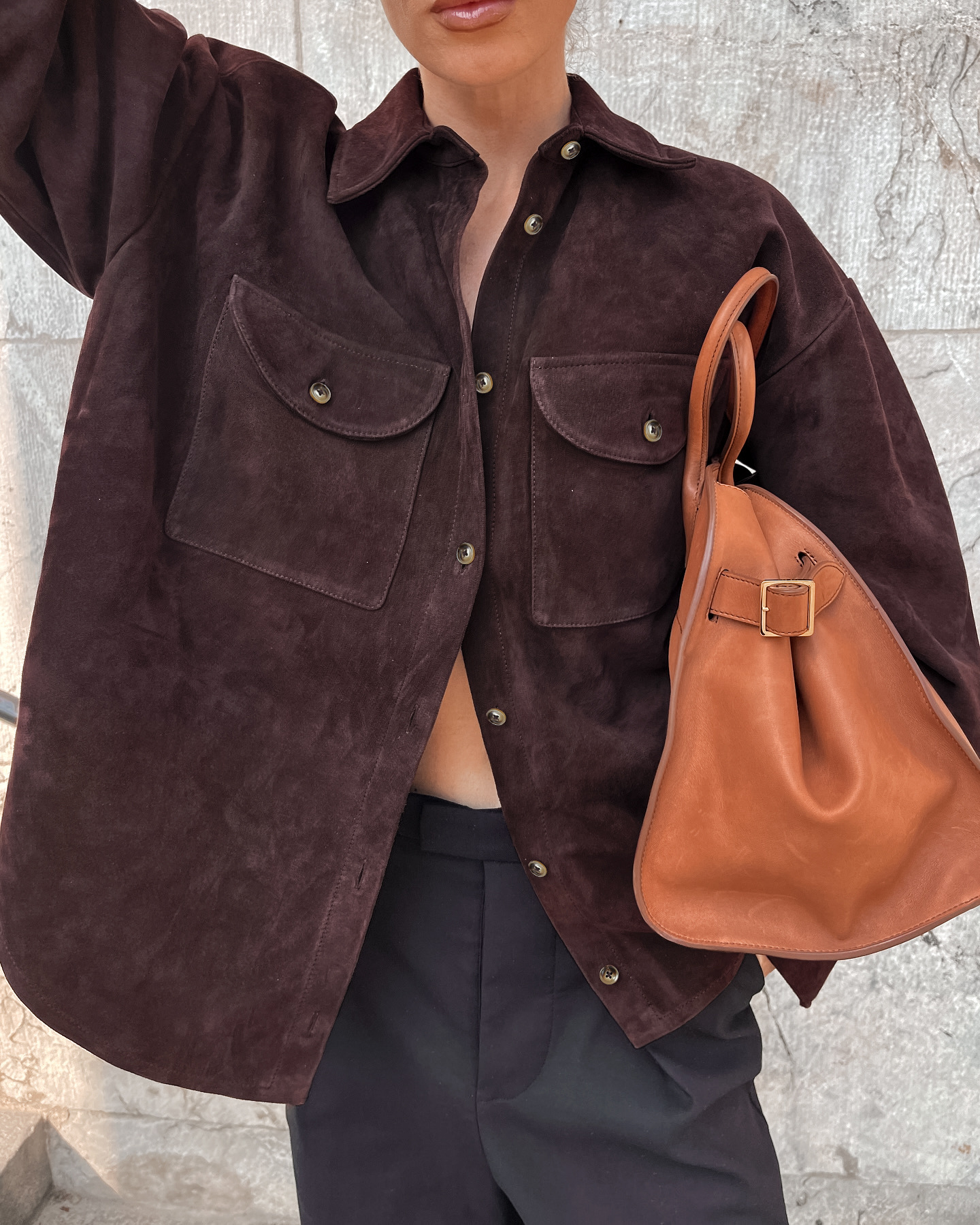 Rosea Oversized Brown Suede Shirt