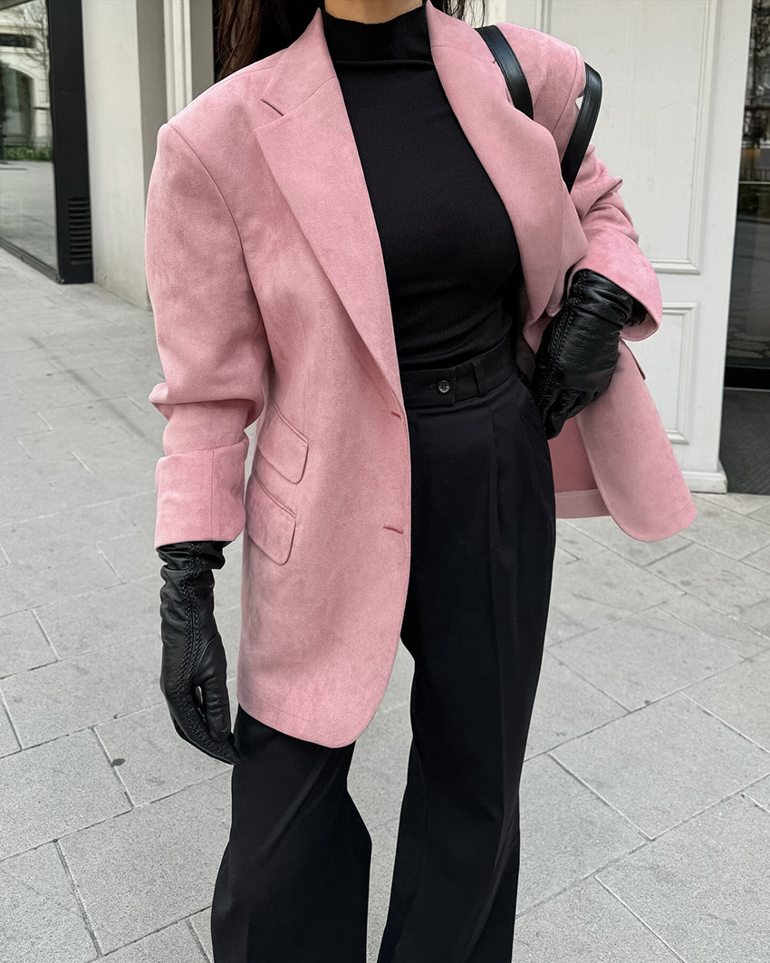 Rosea Pink Suede Oversized Blazer