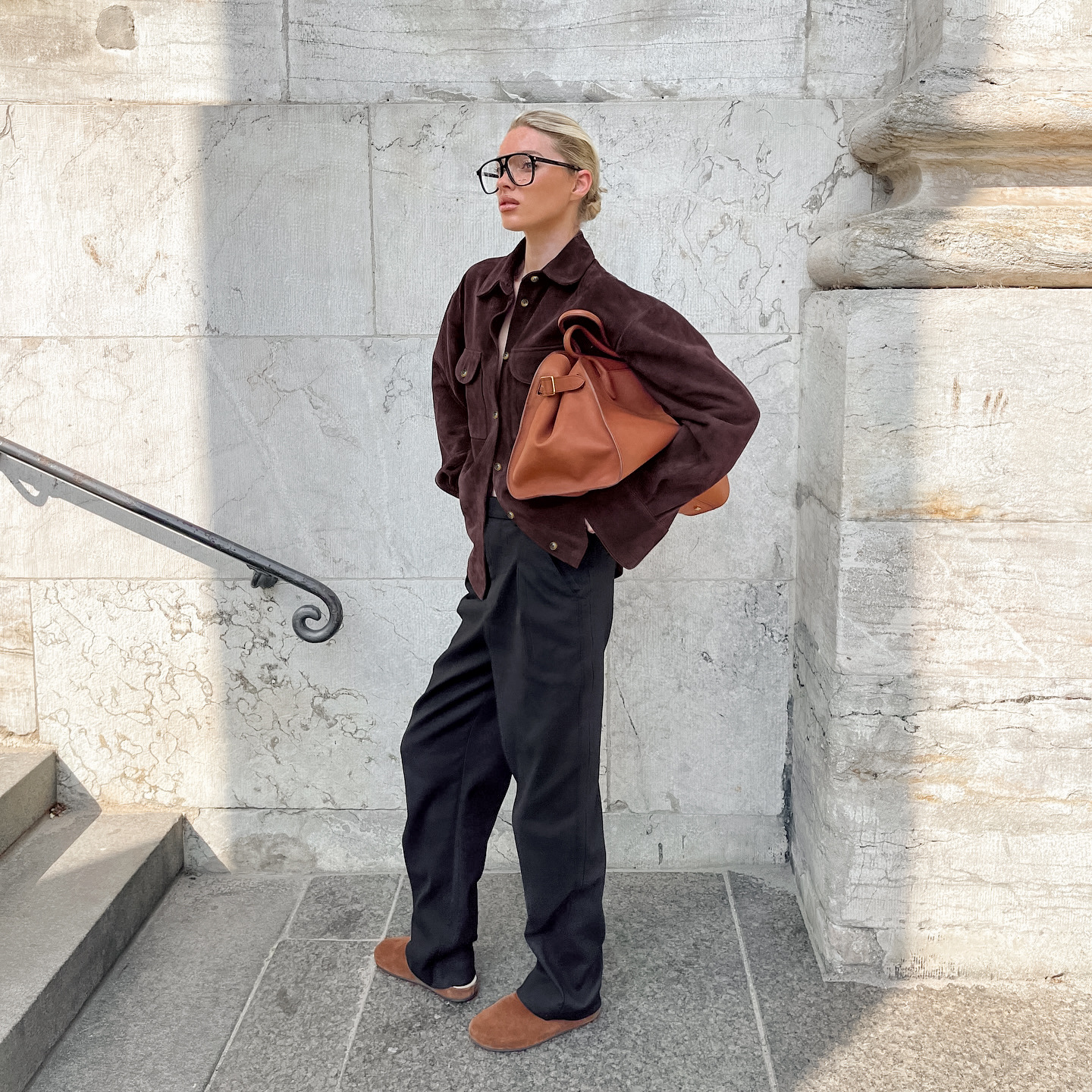 Rosea Oversized Brown Suede Shirt