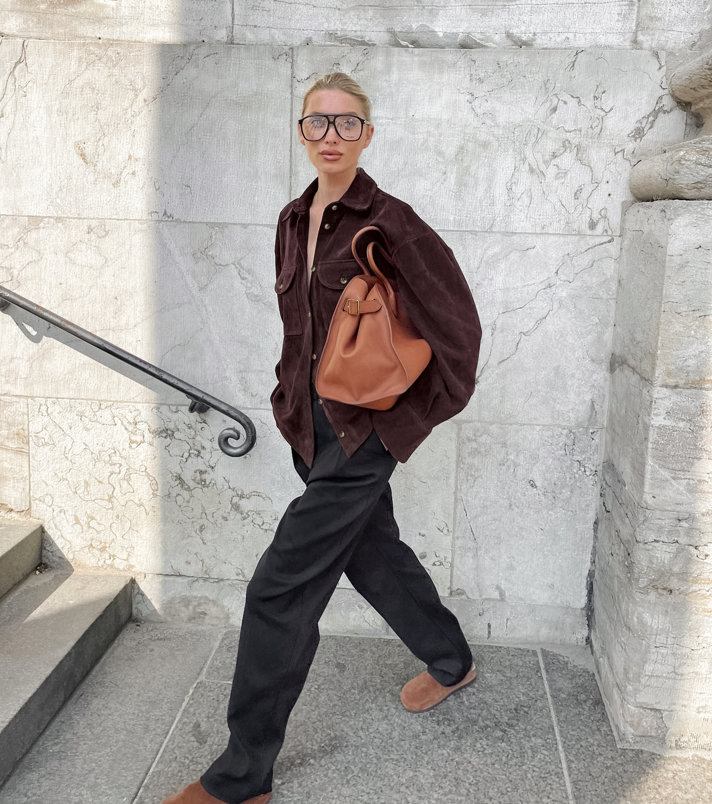 Rosea Oversized Brown Suede Shirt