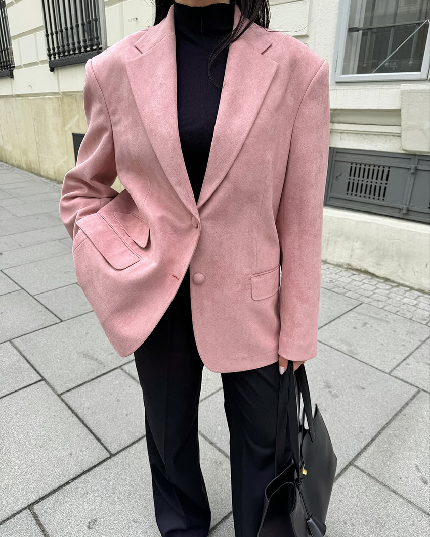 Rosea Pink Suede Oversized Blazer