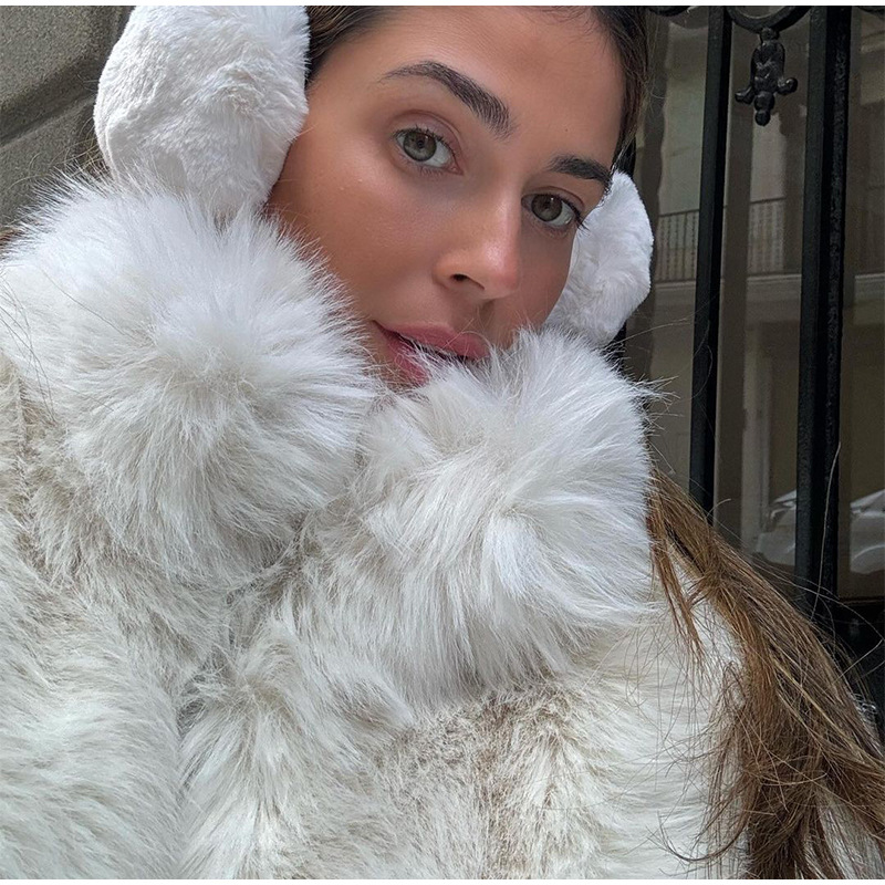 Rosea Off-White Cropped Faux Fur Bomber Jacket