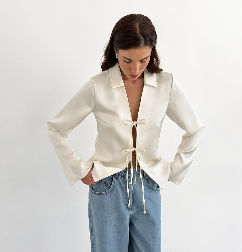 Rosea Satin Tie-Detail Shirt