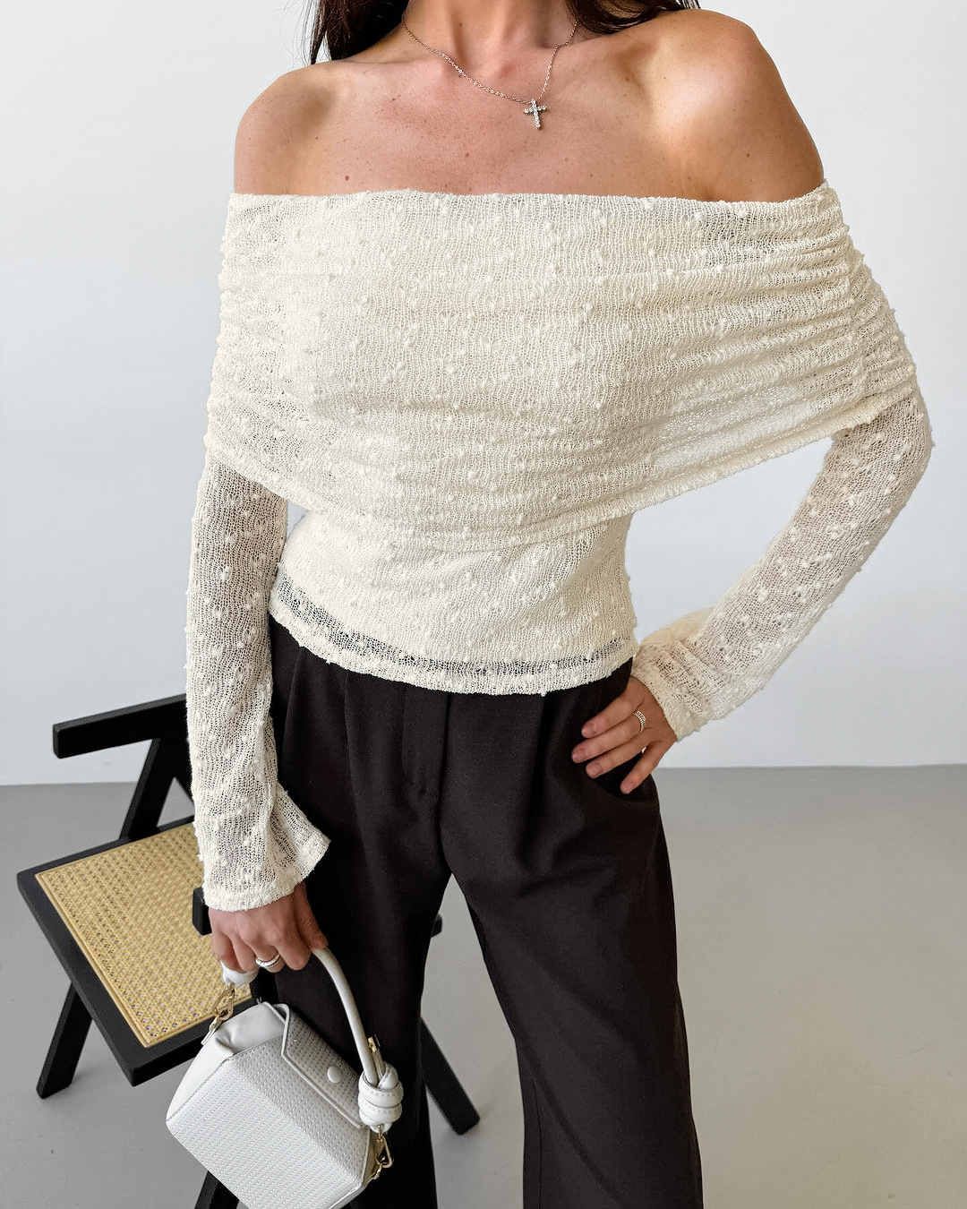 Rosea Beige Off-Shoulder Top