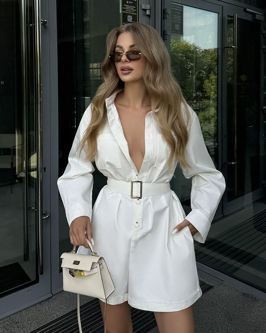 Rosea White Belted Shirt Dress