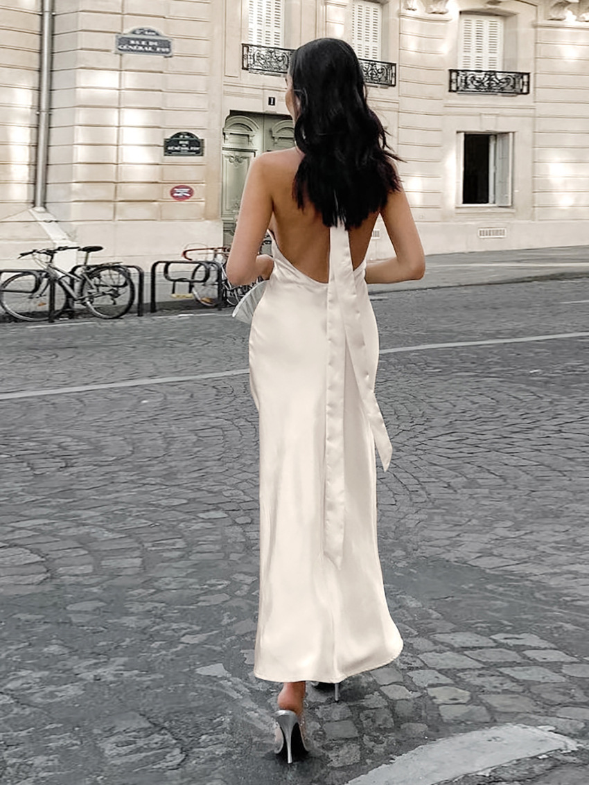 Rosea Off-White Satin Dress