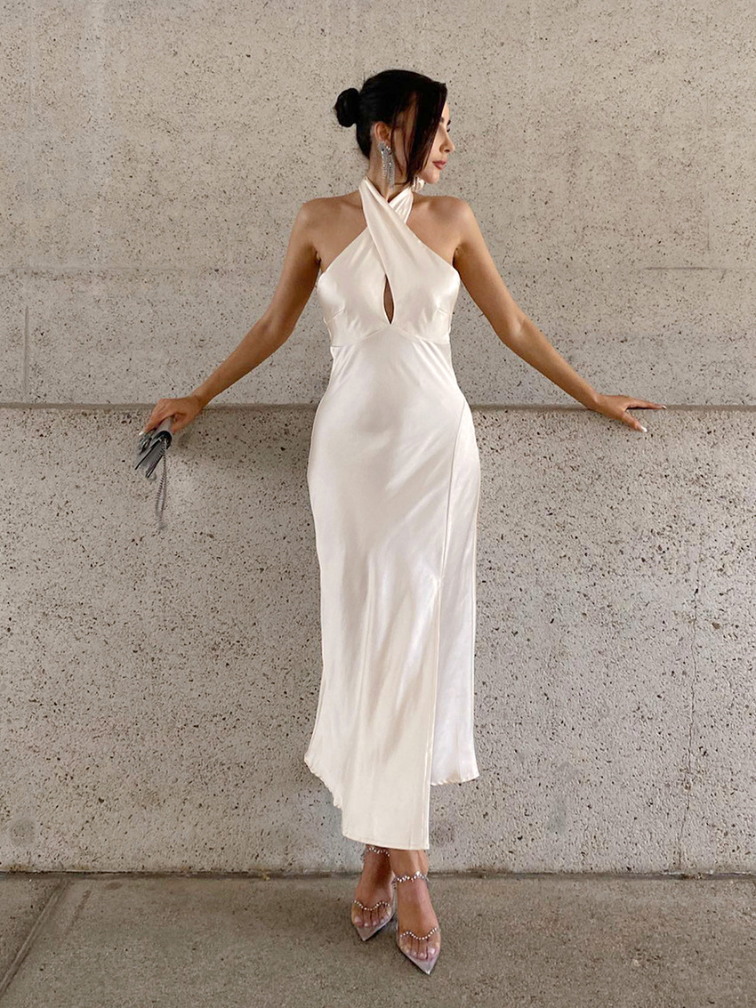 Rosea Off-White Satin Dress