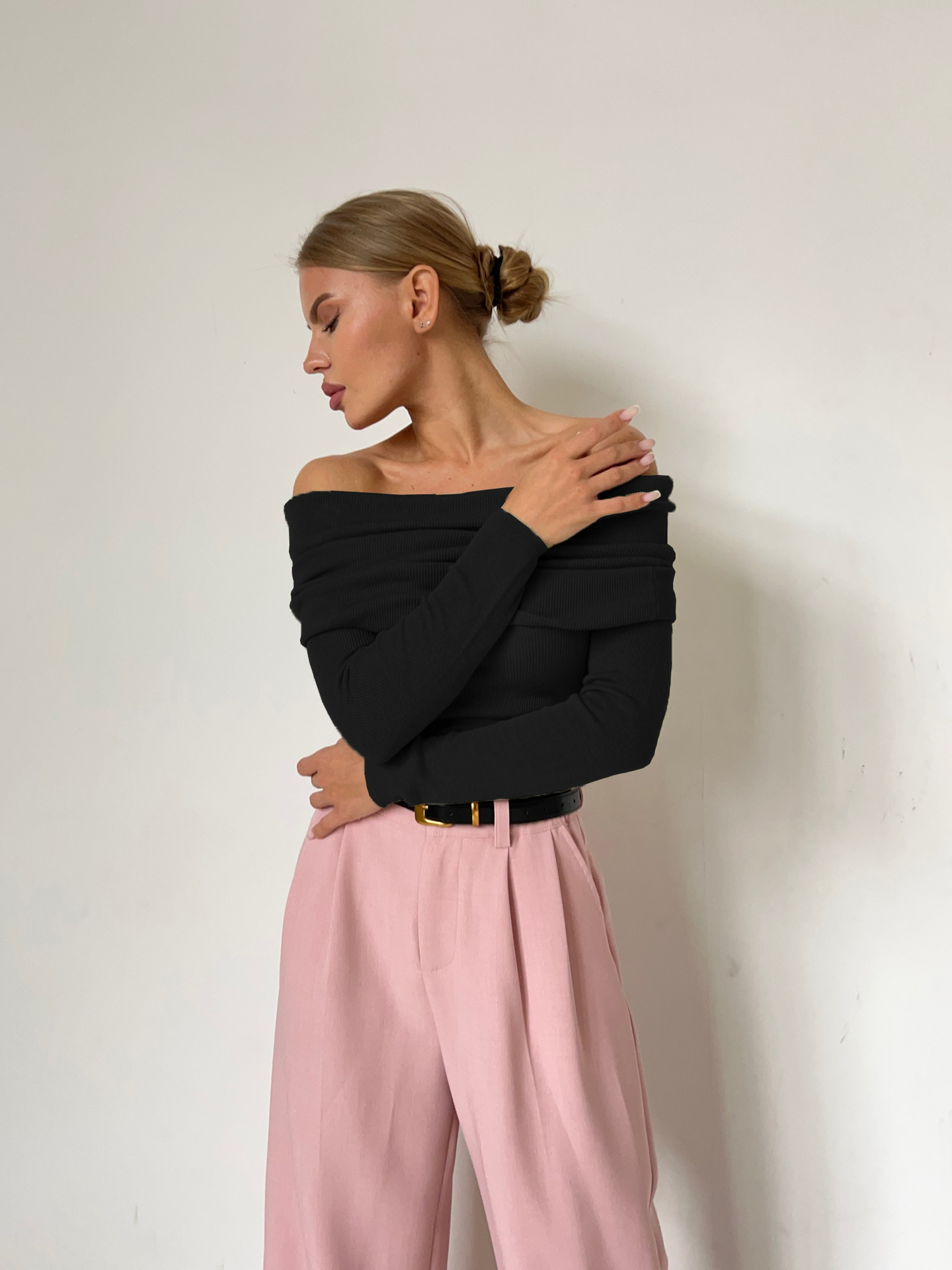 Rosea Knitted Off-Shoulder Longsleeve Top