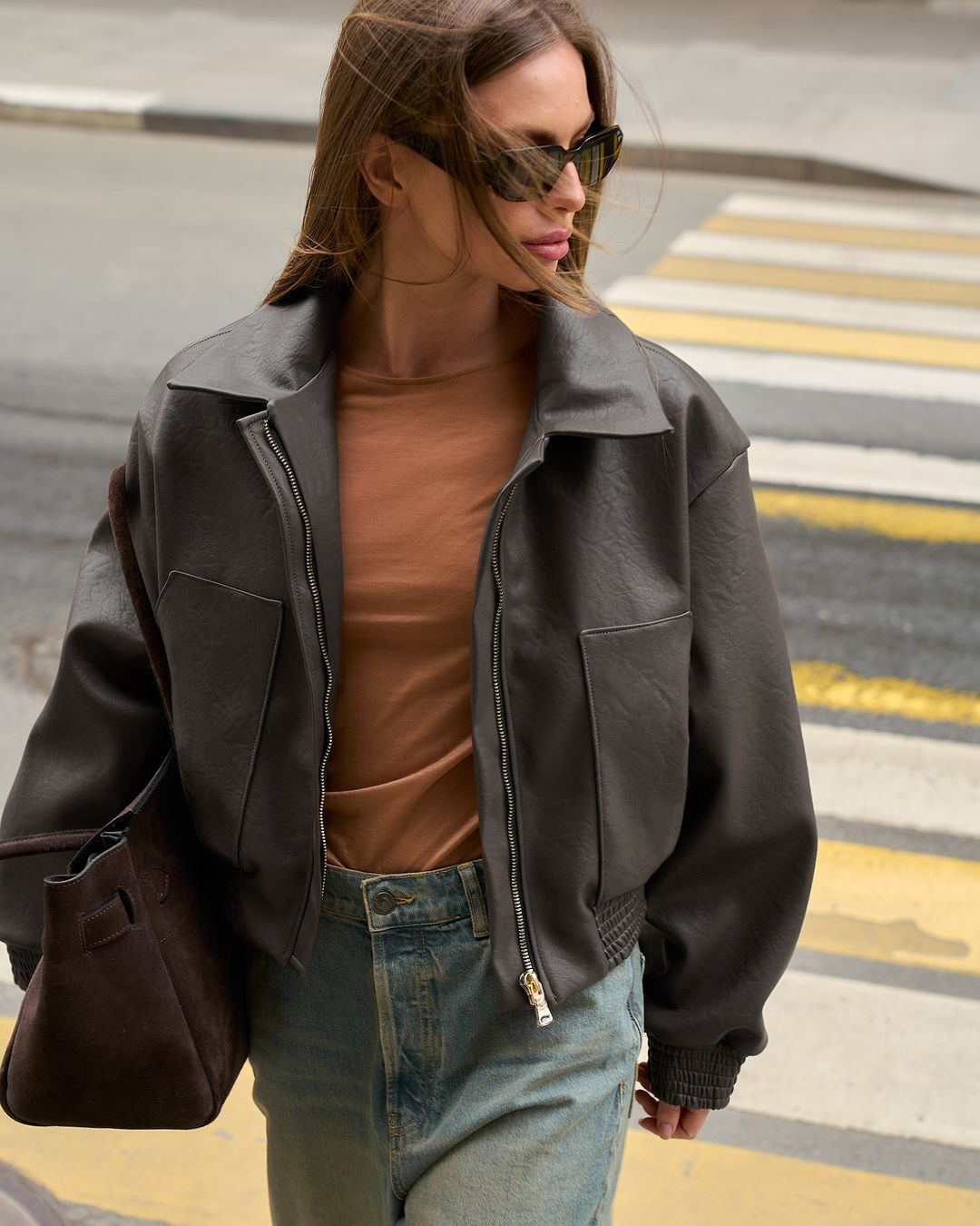 Rosea Cropped Leather Jacket