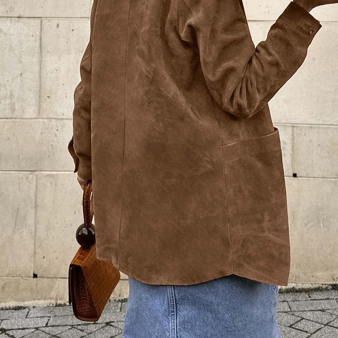 Rosea Casual Brown Suede Jacket