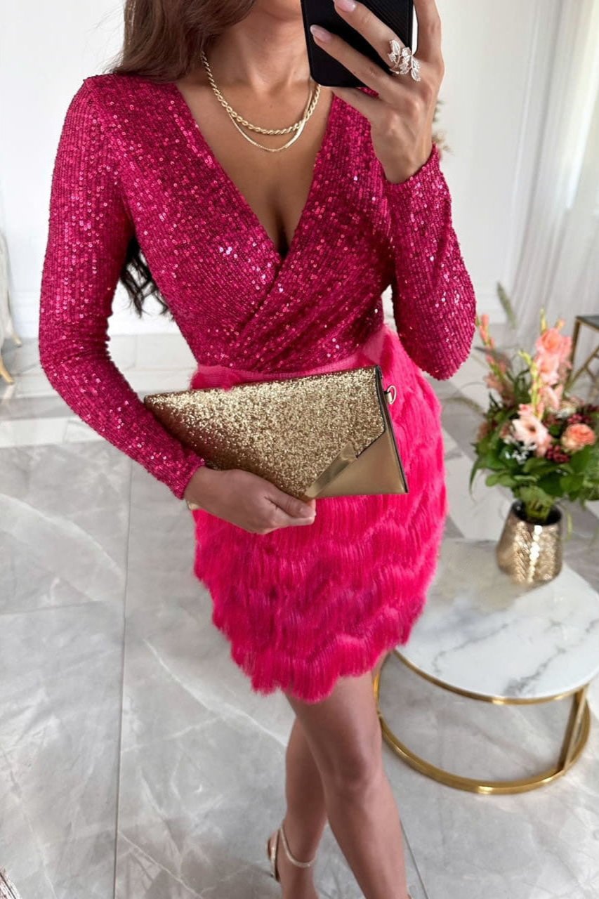 Rosea Simone Sequin Feather Dress