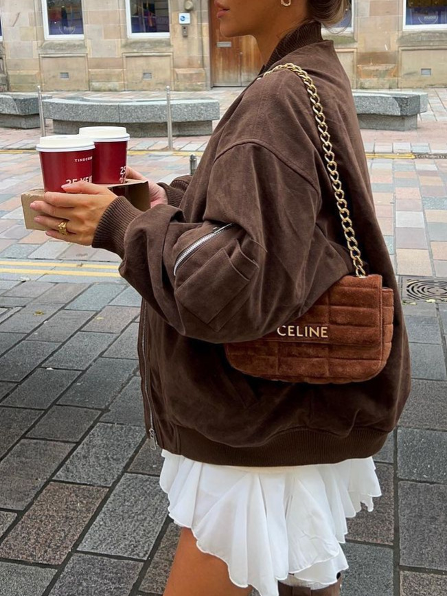 Rosea Brown Suede Bomber Jacket