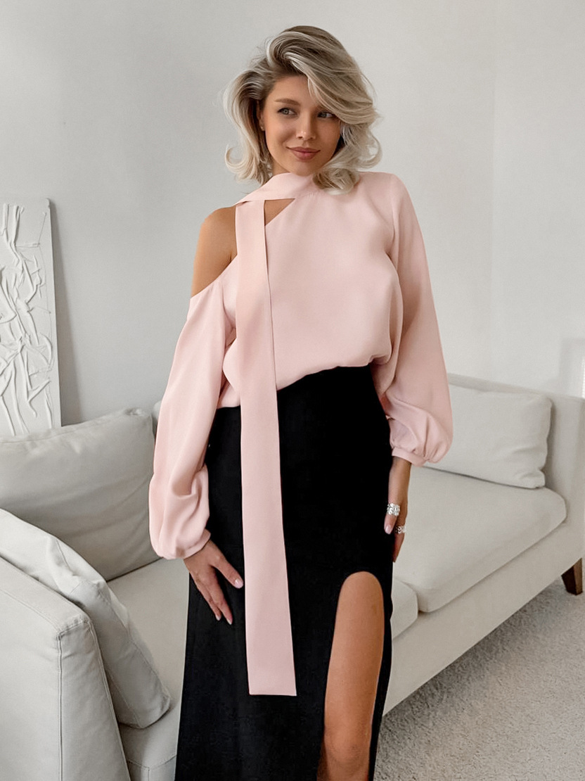 Rosea Satin Bow Tie Blouse