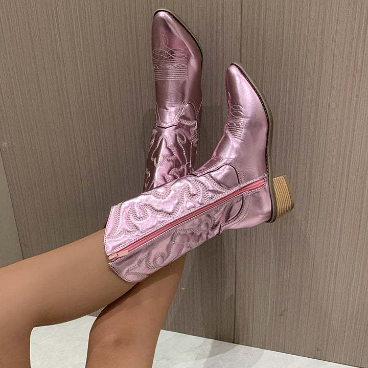 Rosea High Knee Cowboy Boots